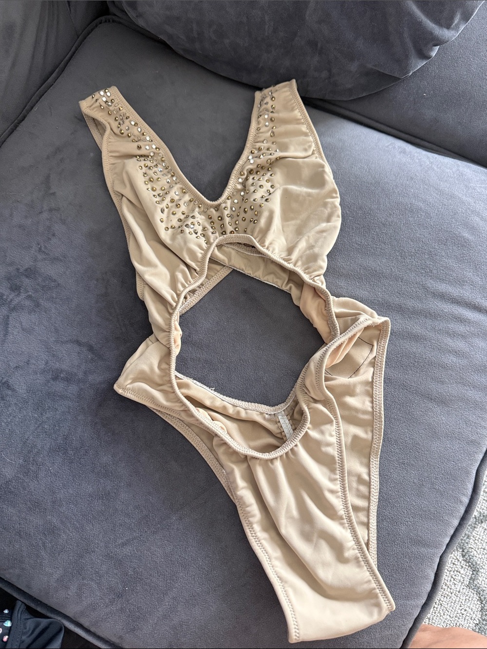 Beaded Nude Women's Bodysuit Sleeveless Cutout